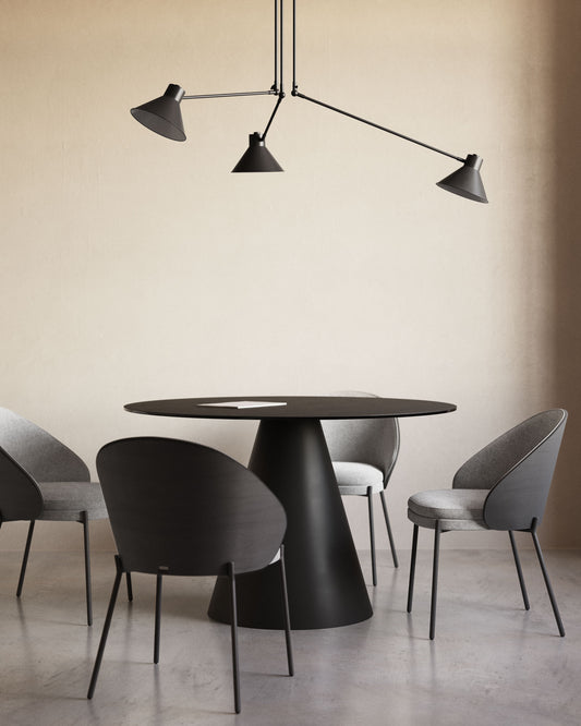 Table Wilshire en verre trempé et métal avec finition peinture noire Ø 120 cm
