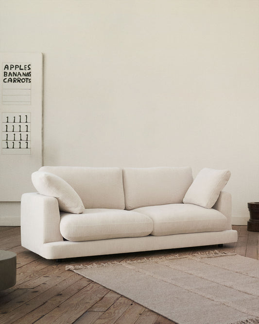 Canapé Gala 3 places en chenille beige 210 cm – Certifié FSC Mix Credit