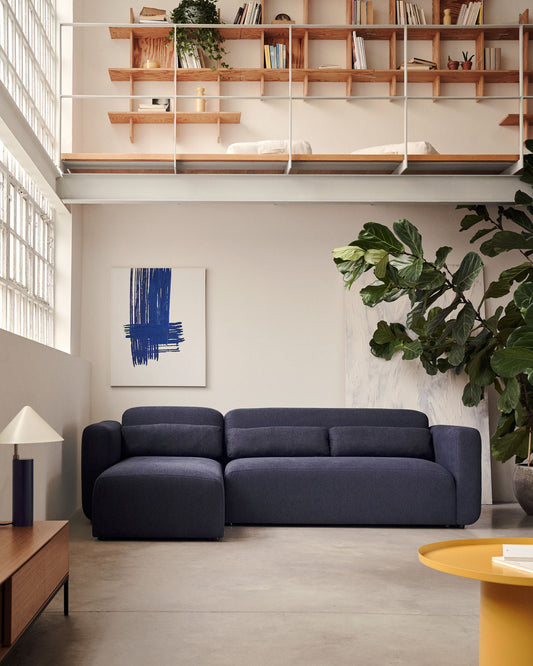 Canapé modulable Neom 3 places méridienne droite/gauche tissu structuré bleu 263 cm FSC Mix Credit