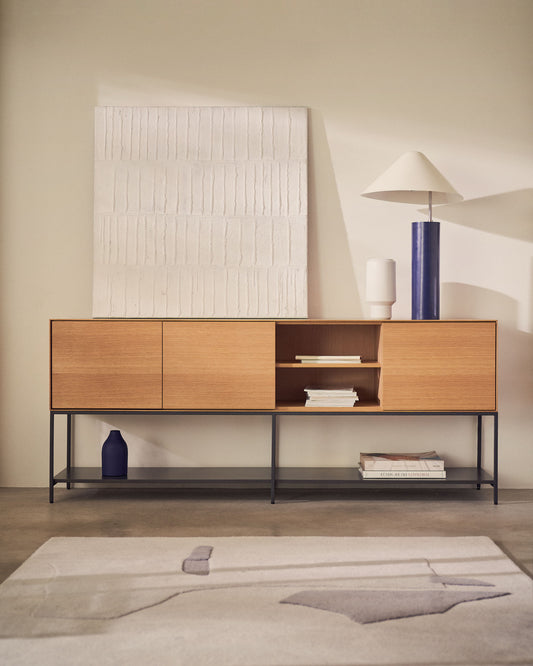 Buffet Vedrana 3 portes placage de chêne et pieds en acier noir 195 x 80 cm
