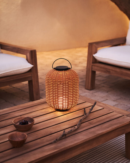 Lampe de table baladeuse petit format Saranella en rotin synthétique marron