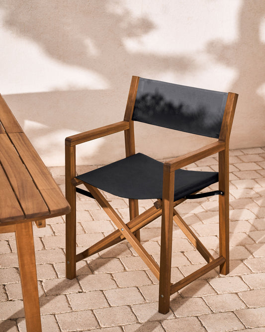 Chaise de jardin pliante Thianna noire et en bois d'acacia FSC 100 %