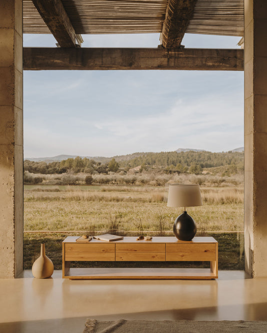 Meuble TV Alguema 3 tiroirs en placage de chêne finition naturelle 200 x 51 cm