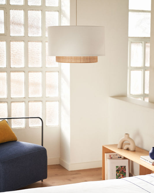 Abat-jour pour suspension Erna en bambou finition naturelle et blanche Ø 40 cm