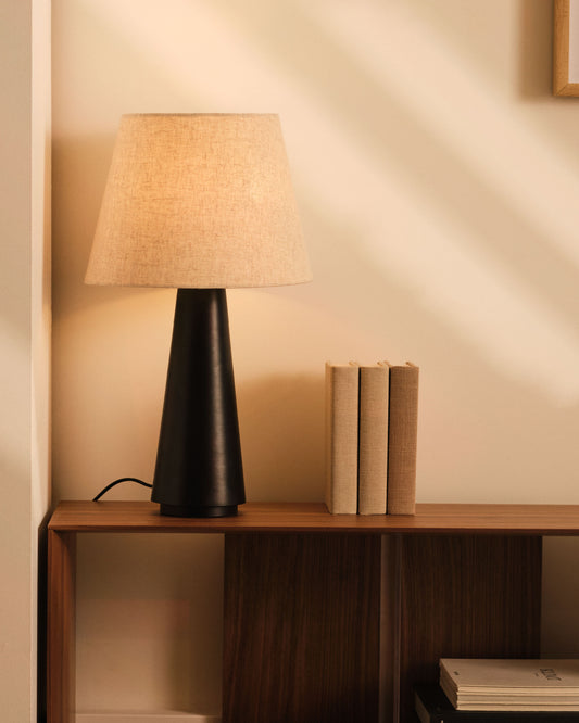 Lampe de table Torrent en métal peint noir et abat-jour en lin