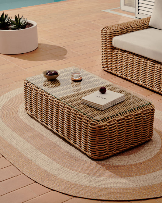 Table basse d'extérieur Portlligat rotin synthétique finition naturelle 110 x 60 cm