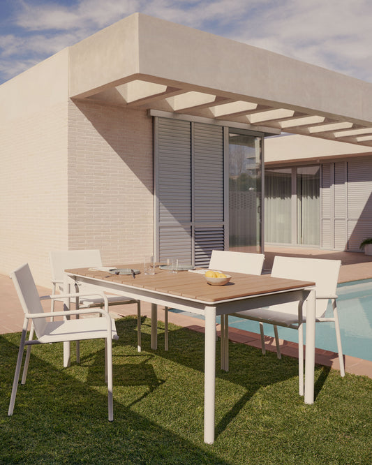 Table extensible de jardin Canyelles en bois d'œuvre en plastique et aluminium blanc mat 140 (200) x 90 cm