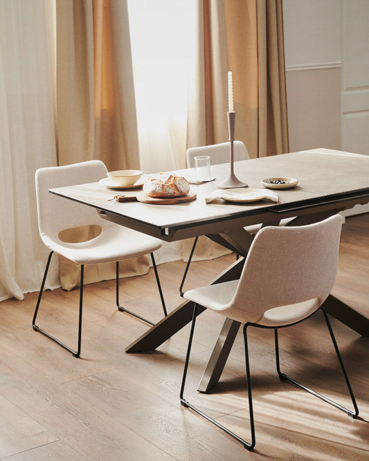 Table extensible Atminda 160 (210) x 90 cm plateau en grès cérame et pieds en acier noir