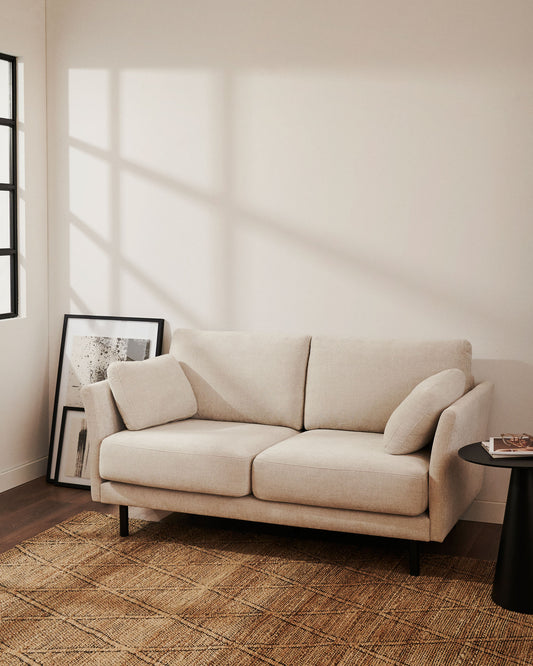 Canapé Gilma 2 places ignifugé en chenille blanche et pieds avec finition noire 170 cm