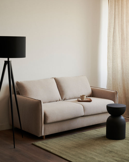 Canapé-lit Carlota 2 places beige avec pieds en bois de hêtre 185 cm FSC Mix Credit