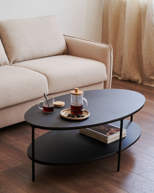 Table basse Fideia verre trempé et métal finition peinture noir brillant Ø 110 cm