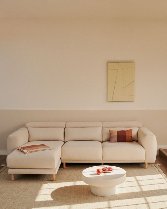 Canapé Singa 3 places avec méridienne gauche, appui-tête inclinable et siège extensible blanc 296 cm