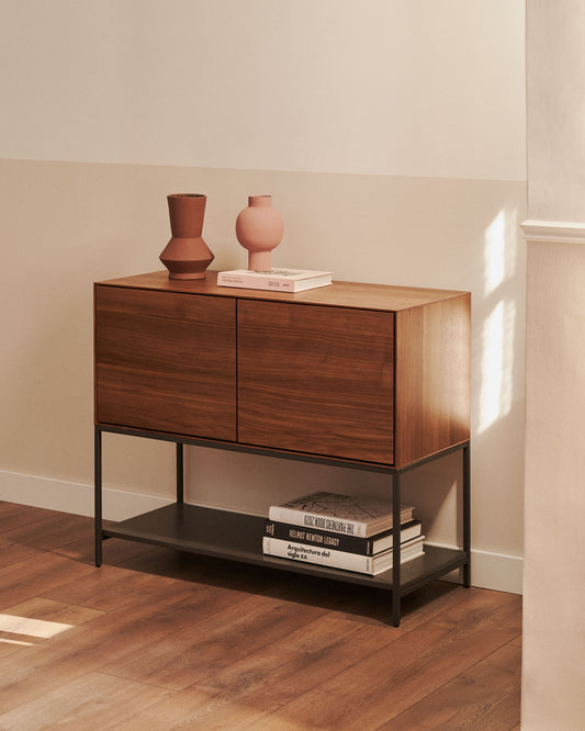Buffet Vedrana 2 portes placage de noyer et pieds en acier noir 97,5 x 80 cm