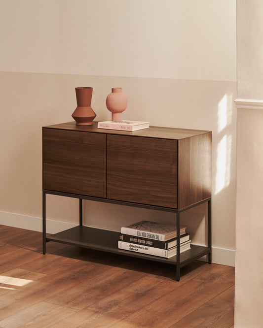 Buffet Vedrana 2 portes placage de noyer et pieds en acier noir 97,5 x 80 cm