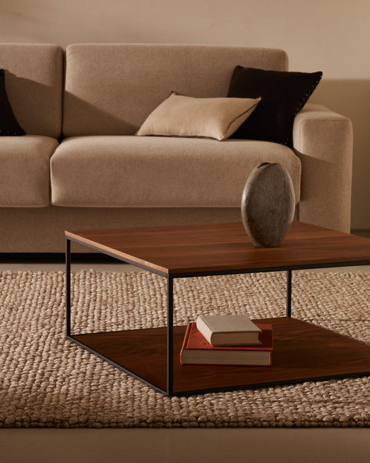 Table basse Yoana en placage de noyer et structure en métal noir 80 x 80 cm