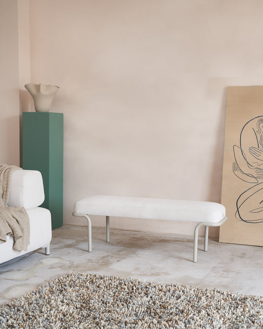 Banc Compo gris et structure en métal noir 130 cm