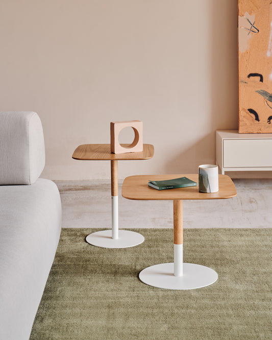 Ensemble de 2 tables d'appoint Watse placage chêne et métal peint blanc mat