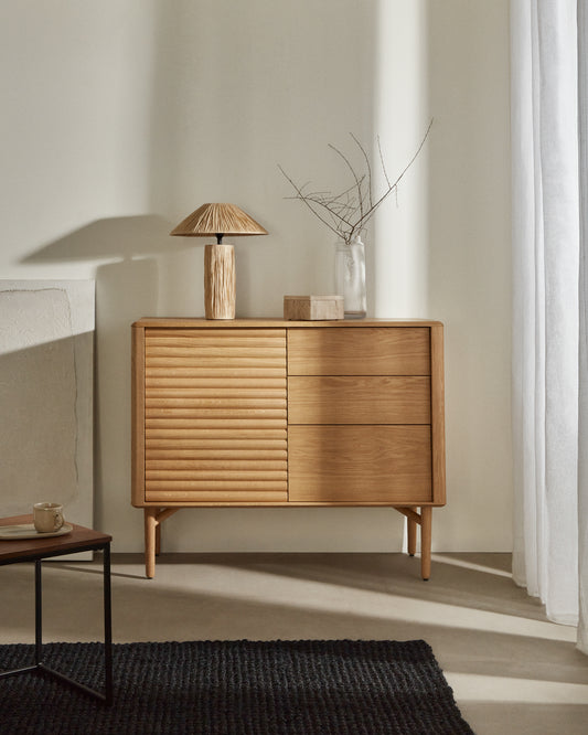 Buffet Lenon 1 porte et 3 tiroirs bois et placage chêne 105 x 85 cm FSC MIX Credit
