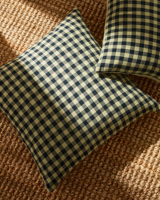 Housse coussin  Yanil 100% coton carreaux vert et bleu 45 x 45 cm