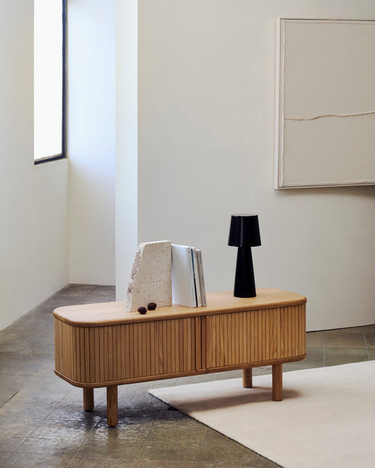 Meuble TV Mailen 2 portes en placage de frêne avec finition naturelle 120 x 50 cm