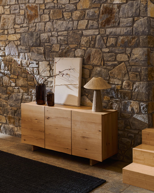 Buffet Rasha 3 portes en contreplaqué de chêne finition naturelle 150 x 71 cm