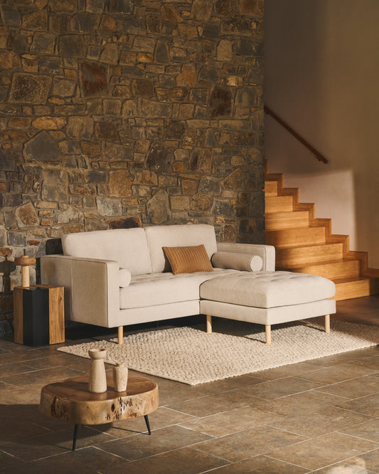 Canapé  Debra 2 places et repose-pied en  chenille perle pieds finition naturelle 182 cm FSC Mix Credit