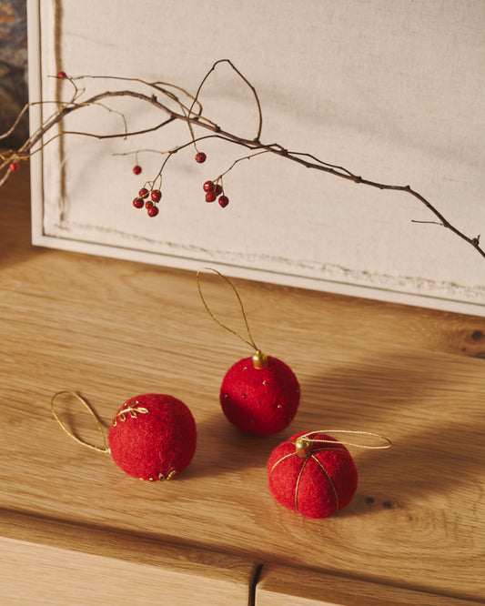 Set Breshi de 3 boules suspendues de décoration petites rouges et détails dorés