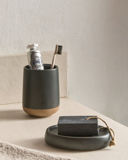 Porte-brosses Silma en grès marron et gris