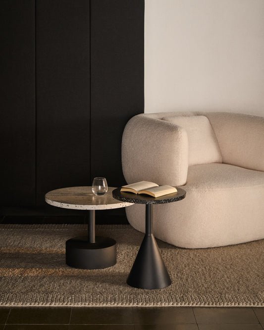 Table d'appoint Delano en terrazzo gris et pieds en acier noir Ø 55 cm