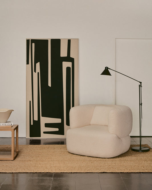 Fauteuil pivotant avec coussin Martina en bouclette écrue FSC Mix Credit