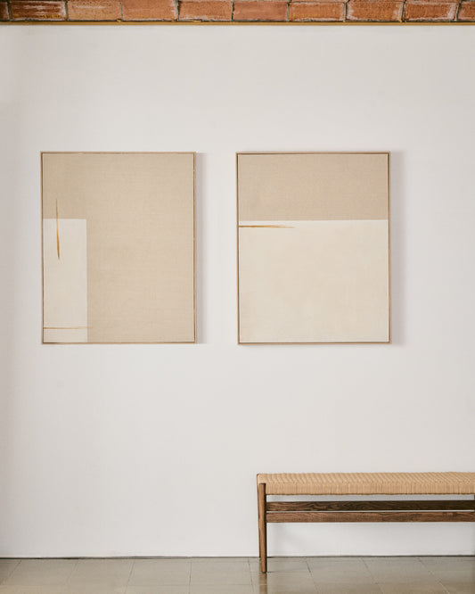 Tableau abstrait Salin avec ligne horizontale en lin 80 x 100 cm
