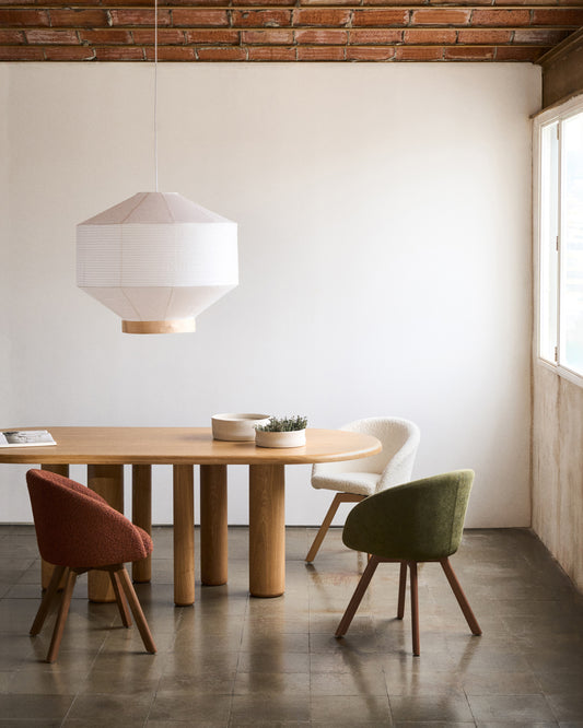 Abat-jour pour suspension Hila en papier blanc et placage en bois naturel Ø 80 cm
