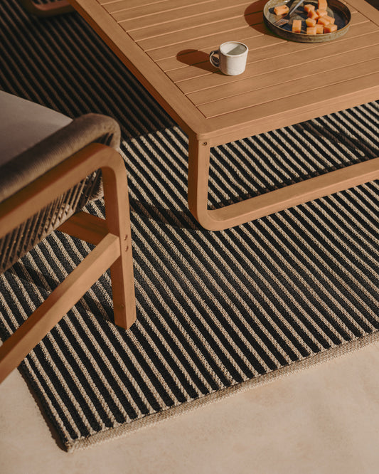 Tapis Satanca en fibres synthétiques à rayures beige et noir 160 x 230 cm