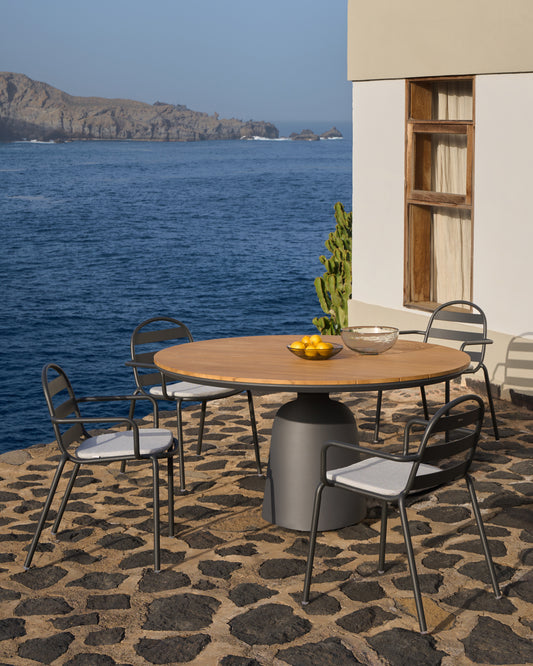 Table ronde d’extérieur Tudons en aluminium, couleur grise et teck FSC 100 % Ø120 cm