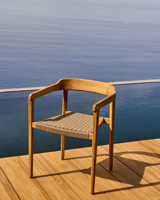 Chaise empilable Icaro en bois massif de teck finition naturelle et corde beige FSC 100 %