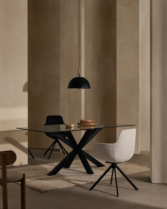Table Argo en verre et pieds en acier finition noire 160 x 90 cm