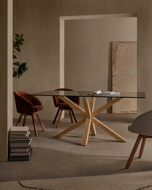 Table Argo en verre et pieds en acier effet bois 200 x 100 cm