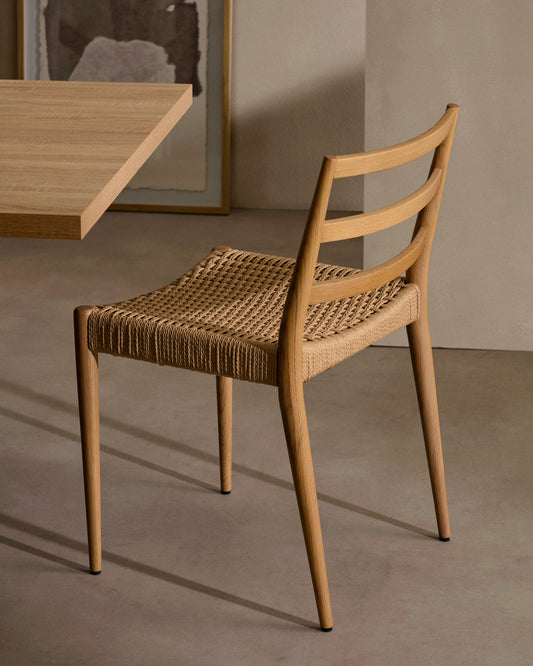 Chaise Analy en bois de chêne massif avec finition naturelle et assise en corde FSC Mix Credit