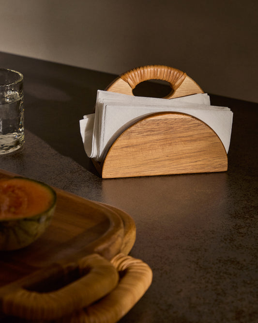 Porte-serviettes Sardis en acacia FSC 100% et rotin