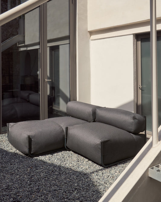 Pouf canapé modulaire extérieur Square méridienne et dossier gris foncé alu noir 165x101cm