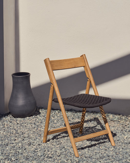 Chaise pliante Dandara bois acacia et structure acier avec corde noire FSC 100 %