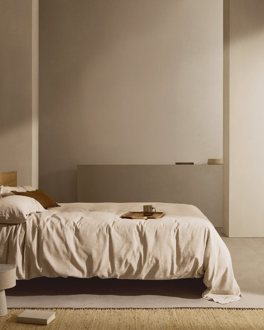 Ensemble Simmel housse de couette et taies d’oreiller en mélange de lin couleur grise pour lit 150 cm