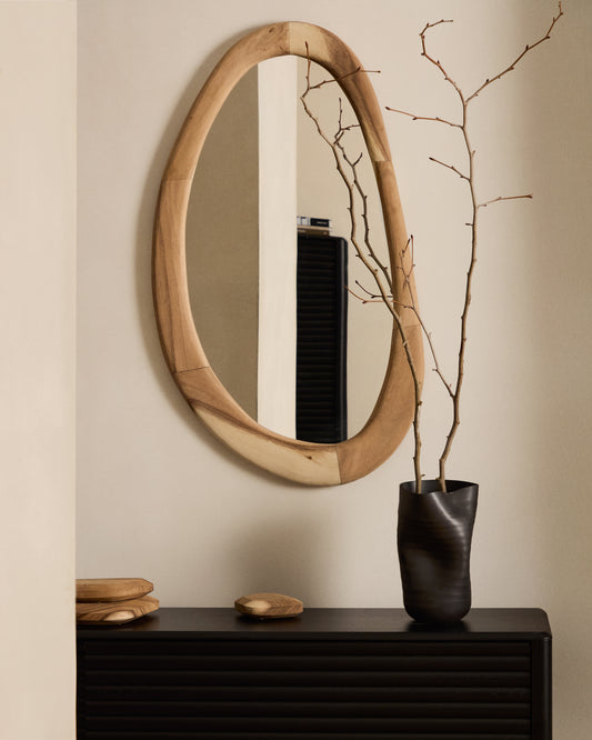 Miroir Selem en bois de mungur, finition naturelle, 60 x 107 cm