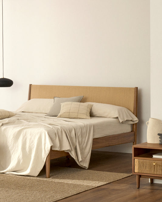 Lit Elan en placage et bois de noyer avec corde matelas 160 x 200 cm FSC 100 %
