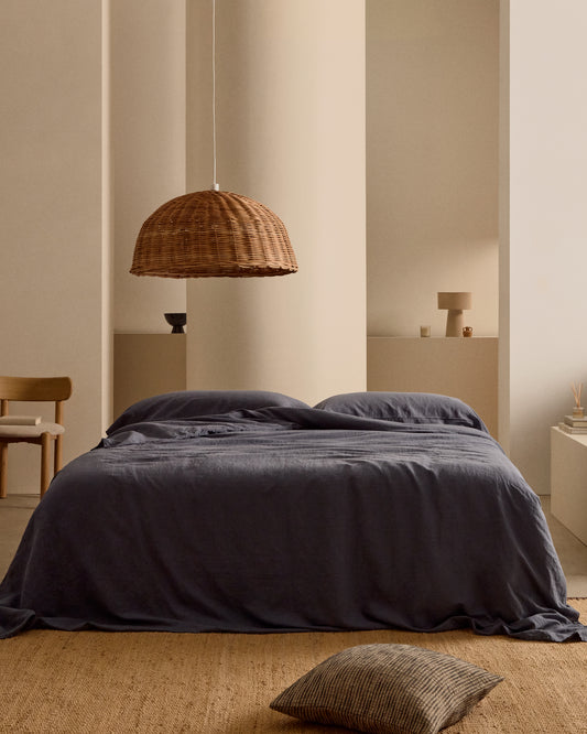 Ensemble Simmel housse de couette et taies d’oreiller en coton et lin couleur bleue pour lit 150 cm