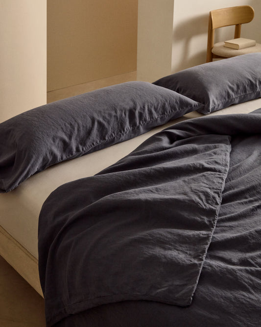 Ensemble Simmel housse de couette et taie d’oreiller en coton et lin couleur bleue pour lit 90 cm