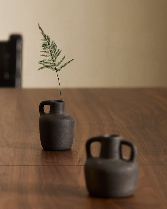 Ensemble Sofra de 3 vases en terre cuite, finition noire 6 cm / 7 cm / 10 cm