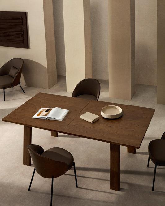 Table extensible Arlen en placage et bois de chêne, finition noyer 200 (250)x95 cm, FSC Mix Credit
