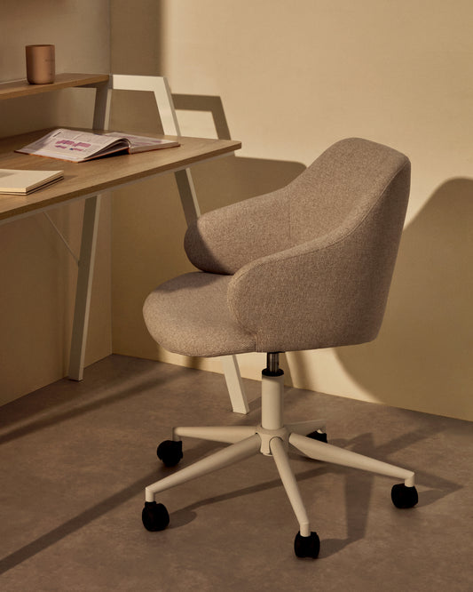 Chaise de bureau Einara gris clair et pieds en acier blanc mat