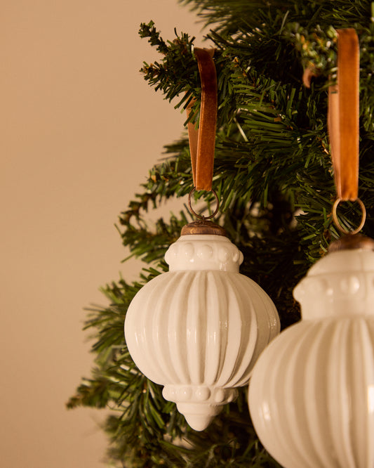 Set de 2 boules de Noël Irlo en verre recyclé blanc Ø 10 cm